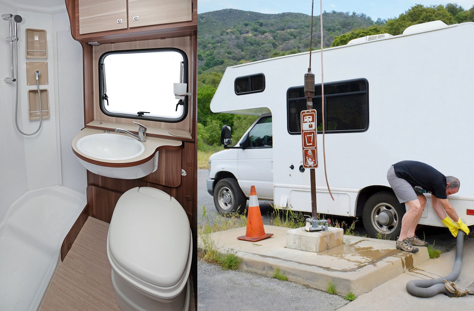 Portable RV/camper toilet and holding tank setup in Monticello, Arkansas