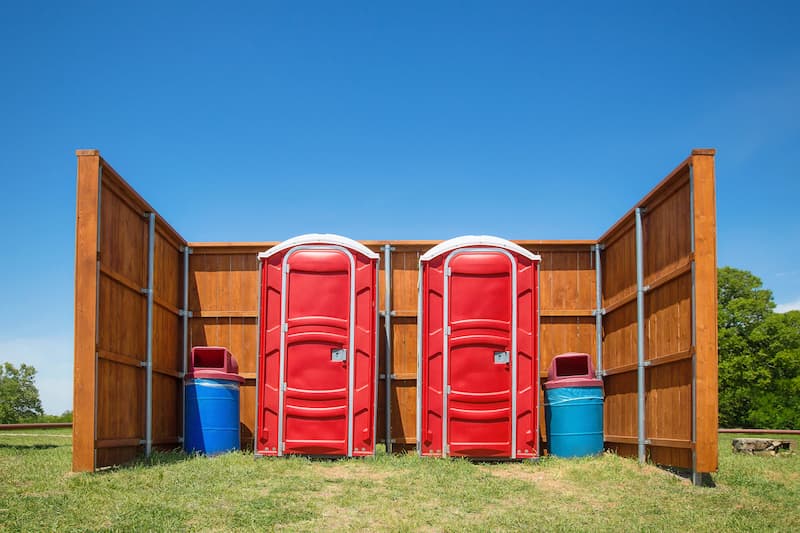 Short-term porta potty units staged for delivery in Monticello, Arkansas